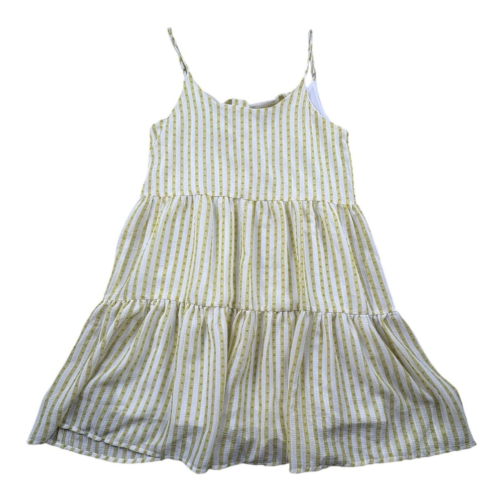 Yellow‎ Striped Tiered Sleeveless Dress Women's Size S/M Lined Summer Casual